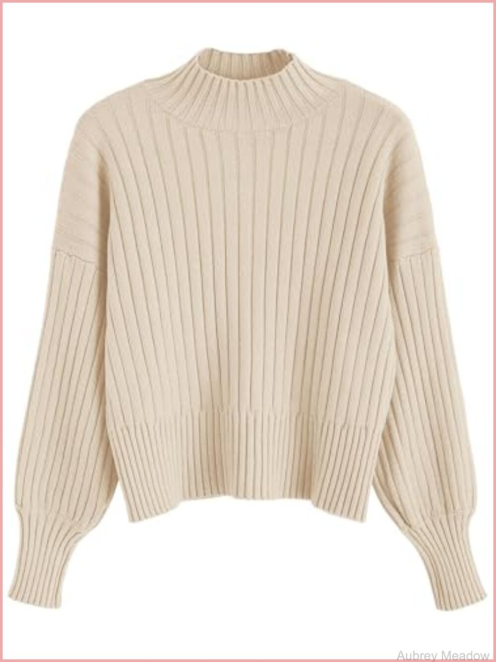 Mock Neck Cropped Sweater Long Sleeve Ribbed Knit Pullover